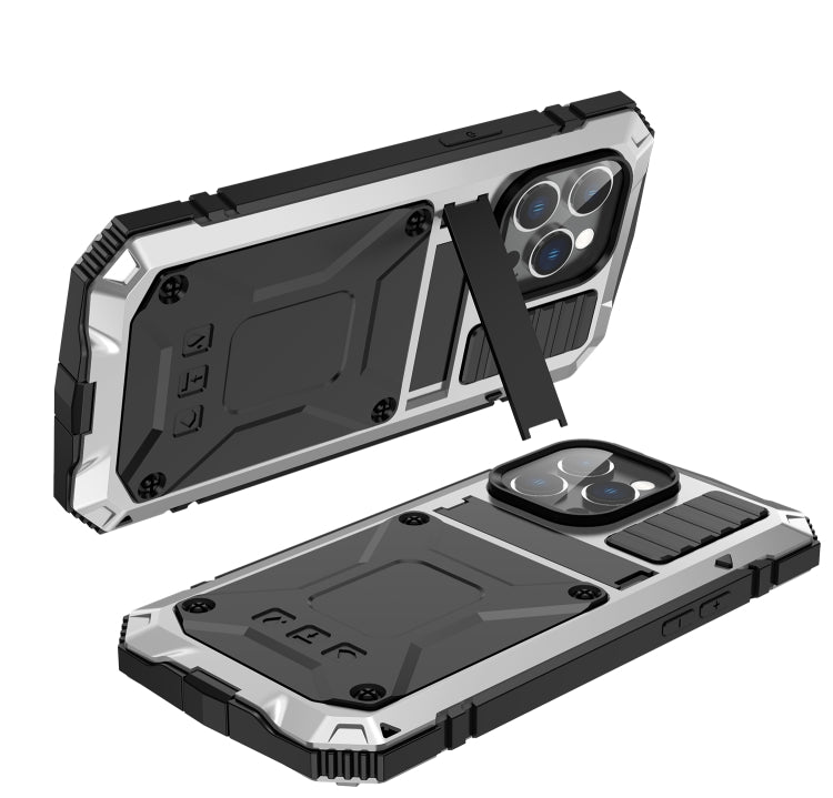 For iPhone 14 Pro R-JUST Shockproof Waterproof Dust-proof Case with Holder(Silver) - iPhone 14 Pro Cases by R-JUST | Online Shopping UK | buy2fix