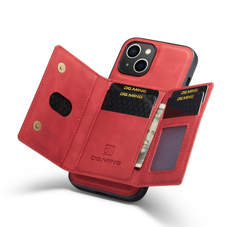 For iPhone 14 DG.MING M2 Series 3-Fold Card Bag Leather Case(Red) - iPhone 14 Cases by DG.MING | Online Shopping UK | buy2fix