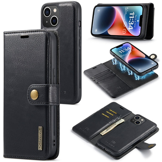 For iPhone 14 DG.MING Crazy Horse Texture Detachable Magnetic Leather Case(Black) - iPhone 14 Cases by DG.MING | Online Shopping UK | buy2fix