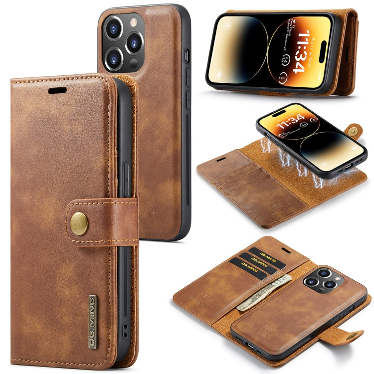 For iPhone 14 Pro DG.MING Crazy Horse Texture Detachable Magnetic Leather Case(Brown) - iPhone 14 Pro Cases by DG.MING | Online Shopping UK | buy2fix