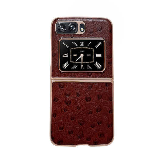 For Motorola Moto Razr 2022 Genuine Leather Ostrich Texture Nano Plating Phone Case(Coffee) - Motorola Cases by buy2fix | Online Shopping UK | buy2fix