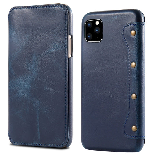 For iPhone 11 Denior Oil Wax Top Layer Cowhide Simple Flip Leather Case(Dark Blue) - iPhone 11 Cases by Denior | Online Shopping UK | buy2fix