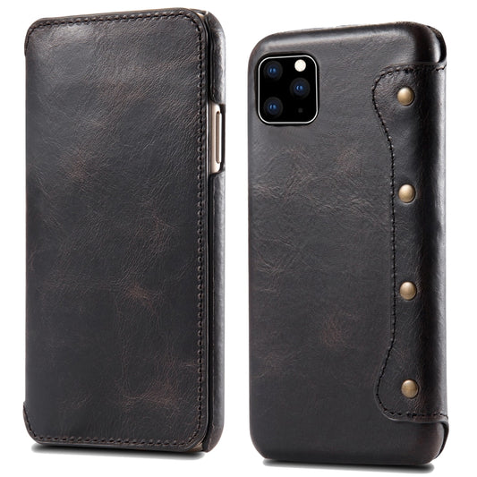 For iPhone 11 Pro Denior Oil Wax Top Layer Cowhide Simple Flip Leather Case(Black) - iPhone 11 Pro Cases by Denior | Online Shopping UK | buy2fix