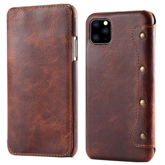 For iPhone 11 Pro Max Denior Oil Wax Top Layer Cowhide Simple Flip Leather Case(Brown) - iPhone 11 Pro Max Cases by Denior | Online Shopping UK | buy2fix