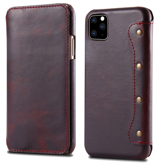 For iPhone 11 Pro Max Denior Oil Wax Top Layer Cowhide Simple Flip Leather Case(Dark Red) - iPhone 11 Pro Max Cases by Denior | Online Shopping UK | buy2fix