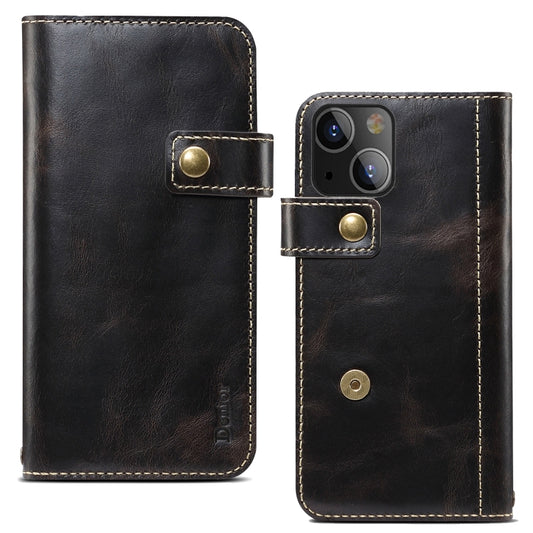 For iPhone 14 Plus Denior Oil Wax Cowhide DK Magnetic Button Leather Phone Case(Black) - iPhone 14 Plus Cases by Denior | Online Shopping UK | buy2fix