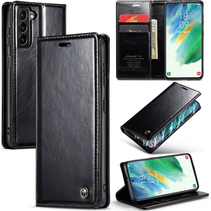 For Samsung Galaxy S21 FE 5G CaseMe 003 Crazy Horse Texture Leather Phone Case(Black) - Galaxy Phone Cases by CaseMe | Online Shopping UK | buy2fix