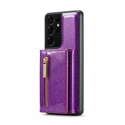 For Samsung Galaxy S21 Ultra 5G DG.MING M3 Series Glitter Powder Card Bag Leather Case(Dark Purple) - Galaxy Phone Cases by DG.MING | Online Shopping UK | buy2fix