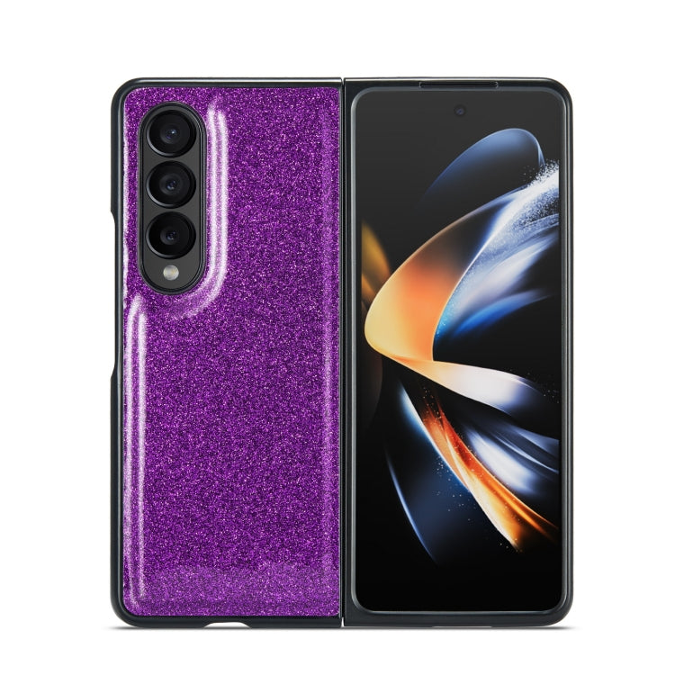 For Samsung Galaxy Z Fold3 5G DG.MING M3 Series Glitter Powder Card Bag Leather Case(Dark Purple) - Galaxy Phone Cases by DG.MING | Online Shopping UK | buy2fix