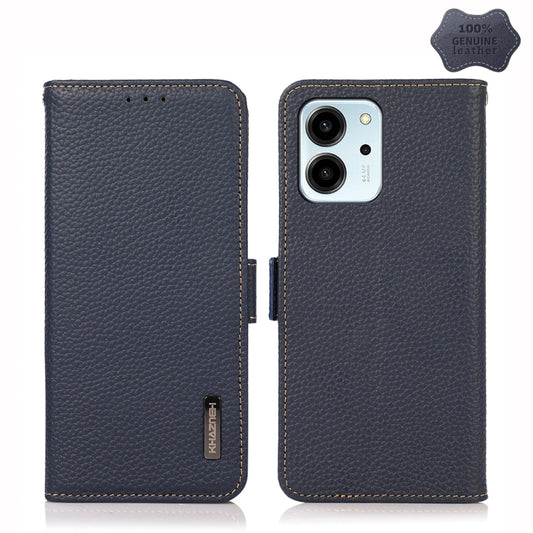 For Honor 80 SE KHAZNEH Side-Magnetic Litchi Genuine Leather RFID Phone Case(Blue) - Honor Cases by buy2fix | Online Shopping UK | buy2fix