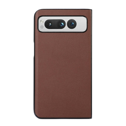 For Google Pixel Fold Lambskin Texture Genuine Leather Phone Case(Brown) - Google Cases by buy2fix | Online Shopping UK | buy2fix