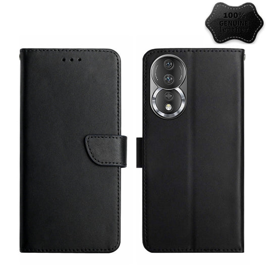 For Honor 80 HT02 Genuine Leather Fingerprint-proof Flip Phone Case(Black) - Honor Cases by buy2fix | Online Shopping UK | buy2fix