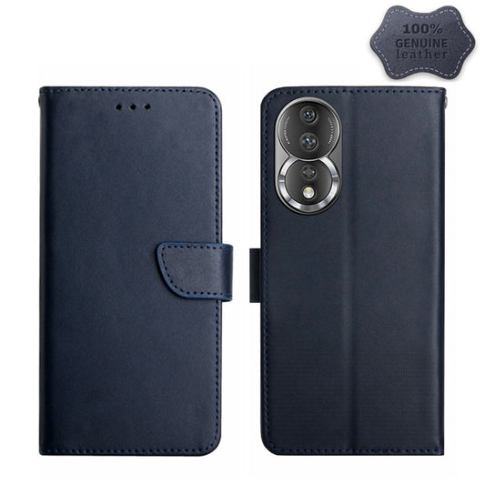 For Honor 80 HT02 Genuine Leather Fingerprint-proof Flip Phone Case(Blue) - Honor Cases by buy2fix | Online Shopping UK | buy2fix