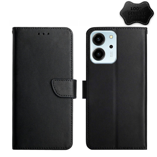 For Honor 80 SE HT02 Genuine Leather Fingerprint-proof Flip Phone Case(Black) - Honor Cases by buy2fix | Online Shopping UK | buy2fix