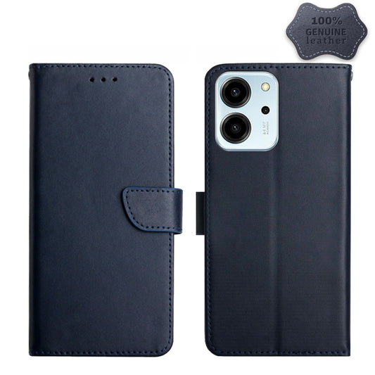 For Honor 80 SE HT02 Genuine Leather Fingerprint-proof Flip Phone Case(Blue) - Honor Cases by buy2fix | Online Shopping UK | buy2fix