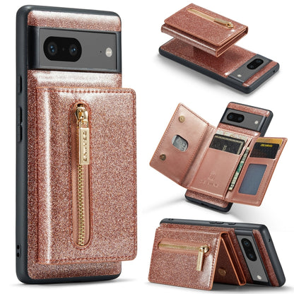 For Google Pixel 7 DG.MING M3 Series Glitter Powder Card Bag Leather Case(Rose Gold) - Google Cases by DG.MING | Online Shopping UK | buy2fix