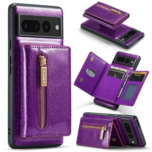 For Google Pixel 7 Pro DG.MING M3 Series Glitter Powder Card Bag Leather Case(Dark Purple) - Google Cases by DG.MING | Online Shopping UK | buy2fix