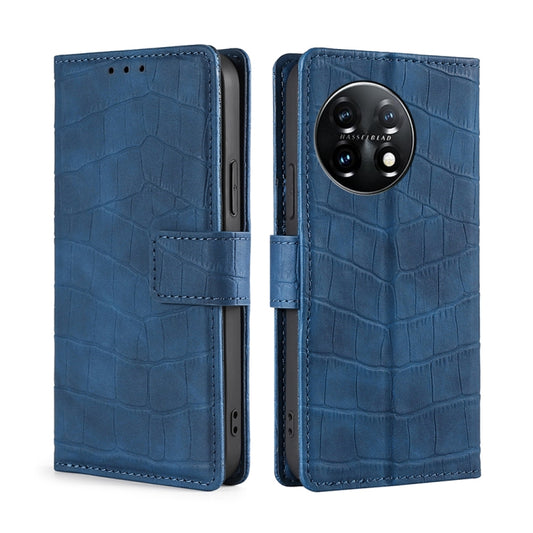 For OnePlus 11 Skin Feel Crocodile Magnetic Clasp Leather Phone Case(Blue) - OnePlus Cases by buy2fix | Online Shopping UK | buy2fix