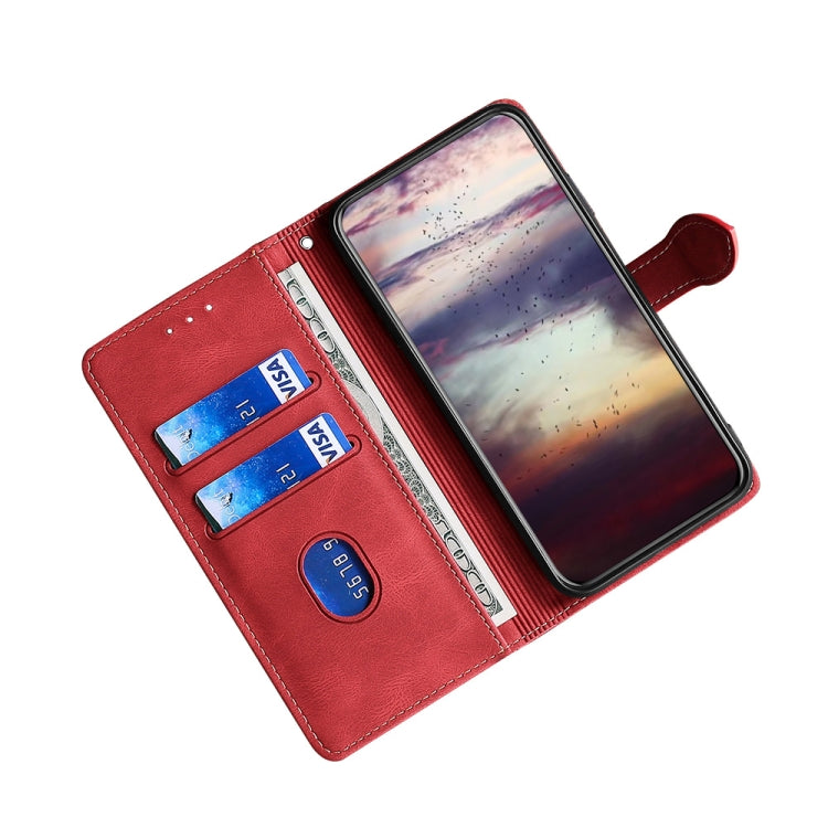 For OnePlus 11 Skin Feel Magnetic Buckle Leather Phone Case(Red) - OnePlus Cases by buy2fix | Online Shopping UK | buy2fix