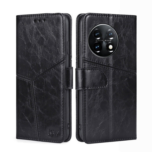 For OnePlus 11 Geometric Stitching Horizontal Flip Leather Phone Case(Black) - OnePlus Cases by buy2fix | Online Shopping UK | buy2fix