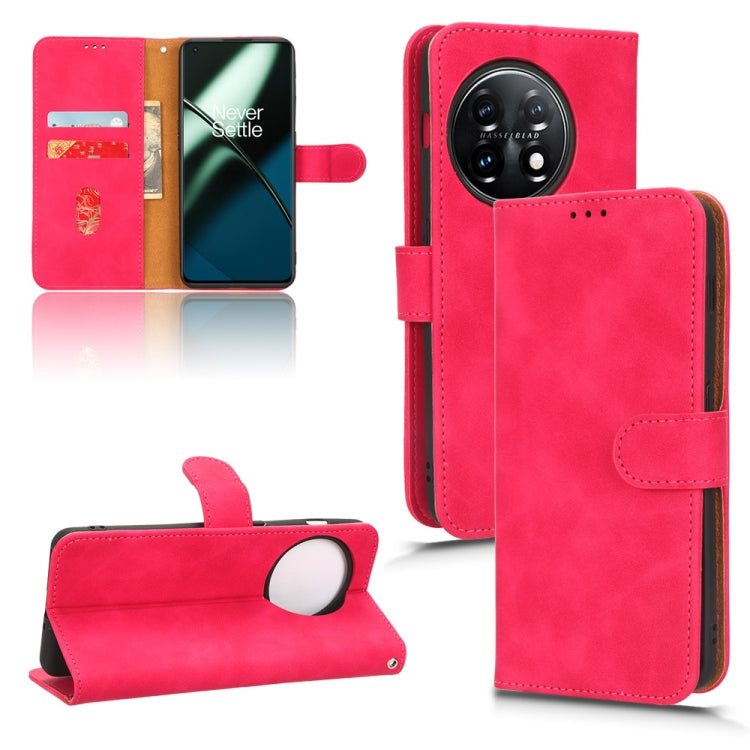 For OnePlus 11 Skin Feel Magnetic Flip Leather Phone Case(Rose Red) - OnePlus Cases by buy2fix | Online Shopping UK | buy2fix