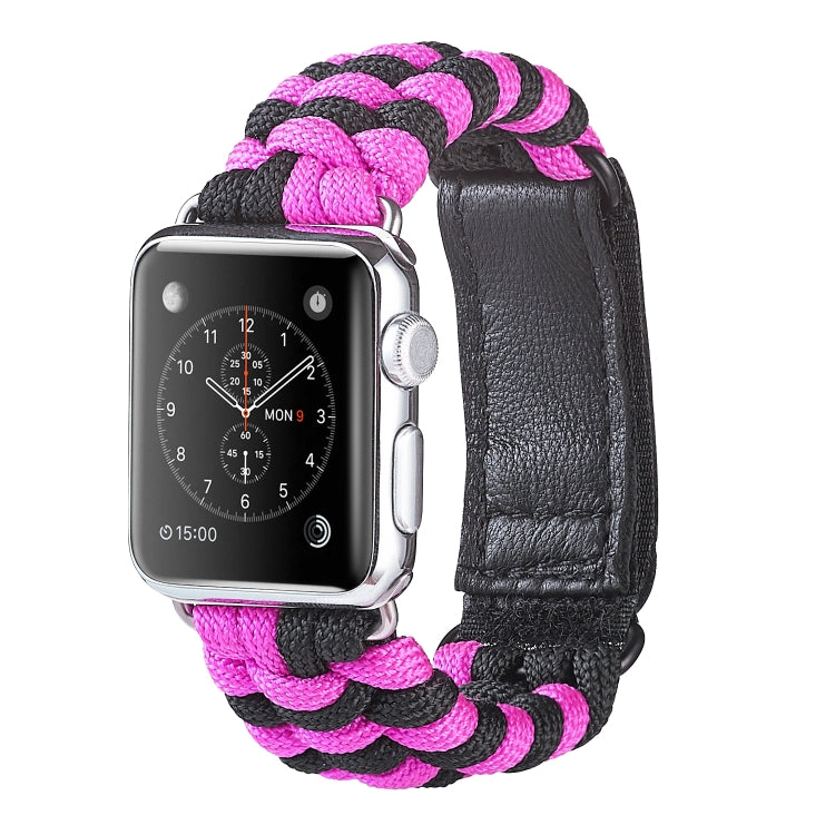 Paracord Plain Weave Hook And Loop Fastener Nylon Watch Band For Apple Watch Ultra 49mm&Watch Ultra 2 49mm / Series 9&8&7 45mm / SE 3&SE 2&6&SE&5&4 44mm / 3&2&1 42mm(Pink) - Watch Bands by buy2fix | Online Shopping UK | buy2fix