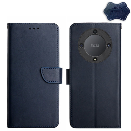 For Honor X9a 5G / Magic5 Lite Genuine Leather Fingerprint-proof Flip Phone Case(Blue) - Honor Cases by buy2fix | Online Shopping UK | buy2fix