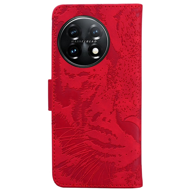 For OnePlus 11 Tiger Embossing Pattern Leather Phone Case(Red) - OnePlus Cases by buy2fix | Online Shopping UK | buy2fix