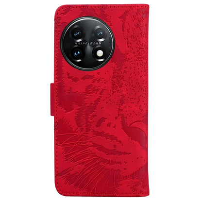 For OnePlus 11 Tiger Embossing Pattern Leather Phone Case(Red) - OnePlus Cases by buy2fix | Online Shopping UK | buy2fix