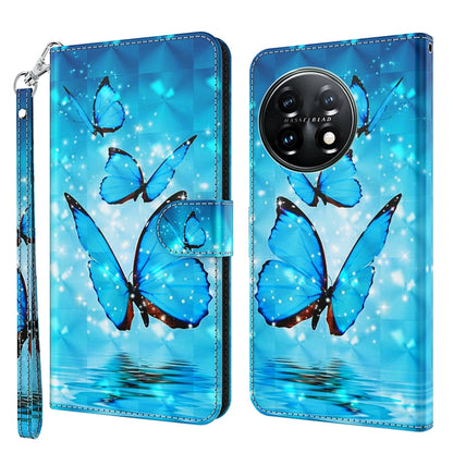 For OnePlus 11 3D Painting Pattern TPU + PU Leather Phone Case(Three Butterflies) - OnePlus Cases by buy2fix | Online Shopping UK | buy2fix