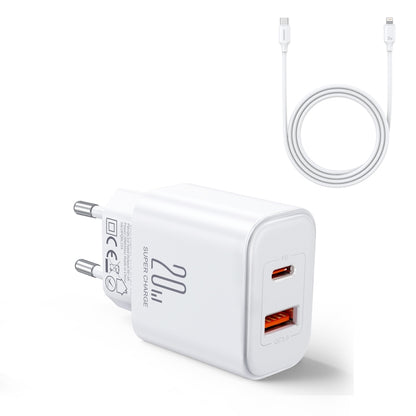 J0YROOM TCF05 20W USB+USB-C/Type-C Dual Interface Fast Charger Set, Specification:EU Plug(White) - USB Charger by JOYROOM | Online Shopping UK | buy2fix