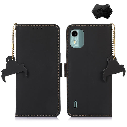 For Nokia C12 4G Genuine Leather Magnetic RFID Leather Phone Case(Black) - Nokia Cases by buy2fix | Online Shopping UK | buy2fix