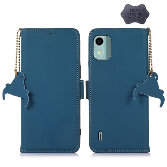 For Nokia C12 4G Genuine Leather Magnetic RFID Leather Phone Case(Blue) - Nokia Cases by buy2fix | Online Shopping UK | buy2fix