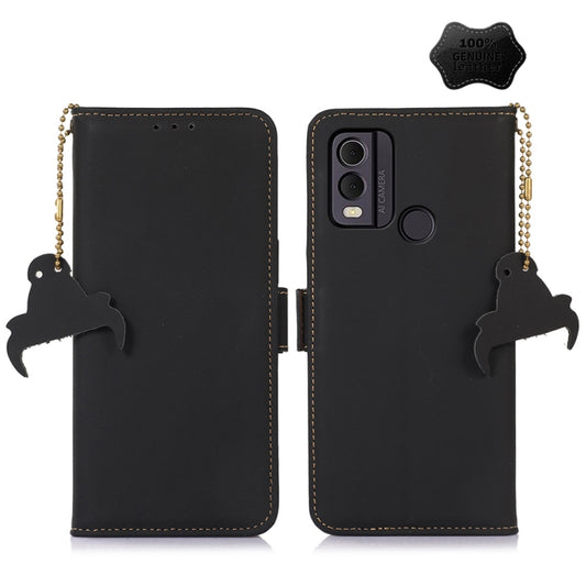 For Nokia C22 4G Genuine Leather Magnetic RFID Leather Phone Case(Black) - Nokia Cases by buy2fix | Online Shopping UK | buy2fix