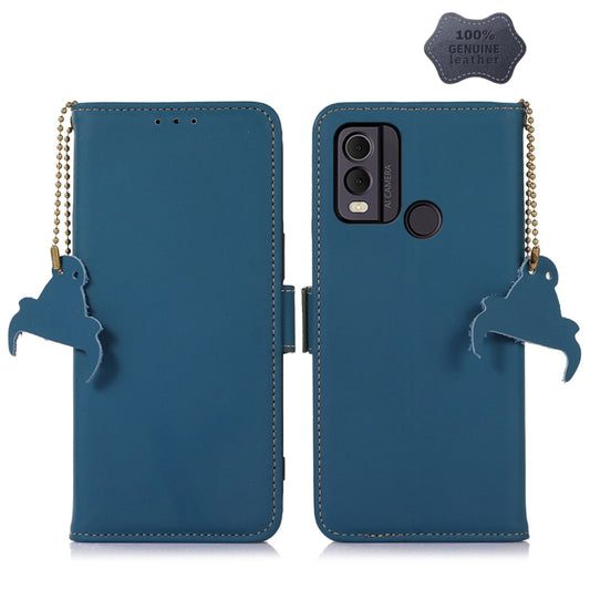 For Nokia C22 4G Genuine Leather Magnetic RFID Leather Phone Case(Blue) - Nokia Cases by buy2fix | Online Shopping UK | buy2fix