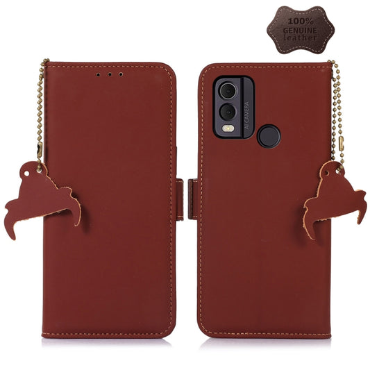 For Nokia C22 4G Genuine Leather Magnetic RFID Leather Phone Case(Coffee) - Nokia Cases by buy2fix | Online Shopping UK | buy2fix