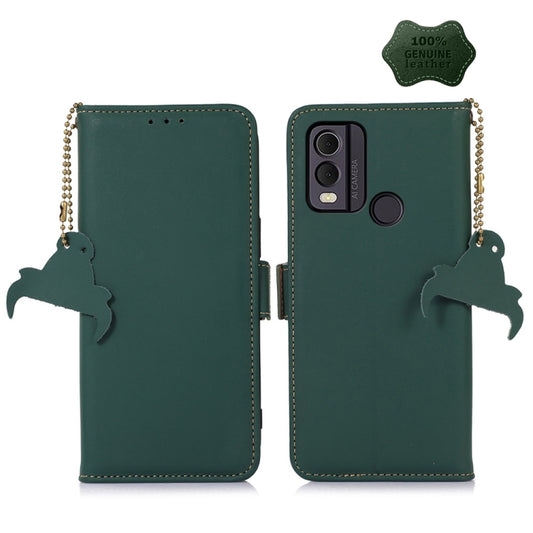 For Nokia C22 4G Genuine Leather Magnetic RFID Leather Phone Case(Green) - Nokia Cases by buy2fix | Online Shopping UK | buy2fix