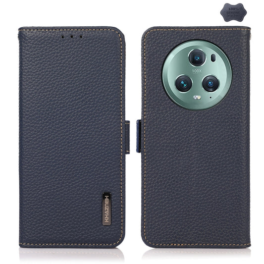 For Honor Magic5 Pro KHAZNEH Side-Magnetic Litchi Genuine Leather RFID Phone Case(Blue) - Honor Cases by buy2fix | Online Shopping UK | buy2fix