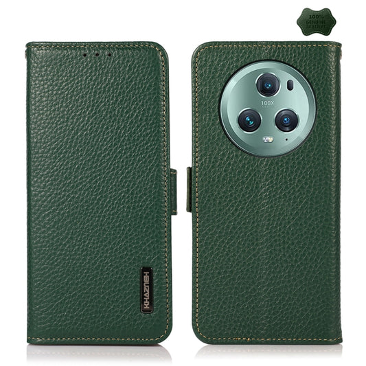 For Honor Magic5 Pro KHAZNEH Side-Magnetic Litchi Genuine Leather RFID Phone Case(Green) - Honor Cases by buy2fix | Online Shopping UK | buy2fix