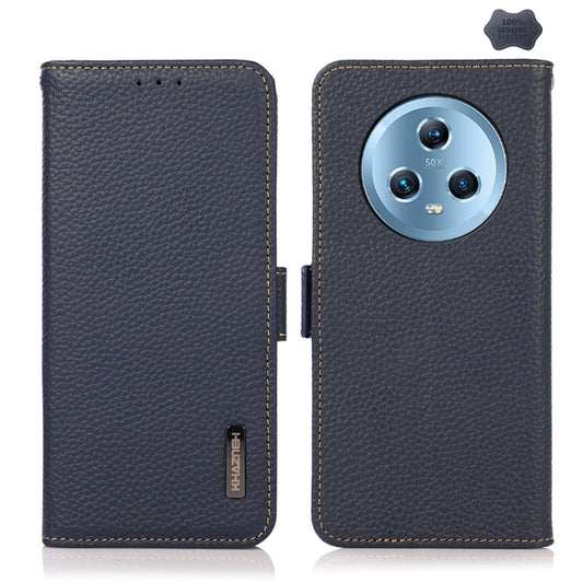 For Honor Magic5 KHAZNEH Side-Magnetic Litchi Genuine Leather RFID Phone Case(Blue) - Honor Cases by buy2fix | Online Shopping UK | buy2fix