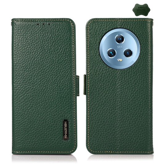 For Honor Magic5 KHAZNEH Side-Magnetic Litchi Genuine Leather RFID Phone Case(Green) - Honor Cases by buy2fix | Online Shopping UK | buy2fix