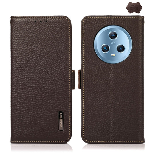 For Honor Magic5 KHAZNEH Side-Magnetic Litchi Genuine Leather RFID Phone Case(Brown) - Honor Cases by buy2fix | Online Shopping UK | buy2fix