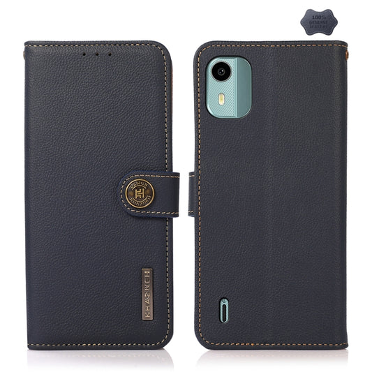 For Nokia C12 4G KHAZNEH Custer Genuine Leather RFID Phone Case(Blue) - Nokia Cases by buy2fix | Online Shopping UK | buy2fix