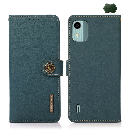 For Nokia C12 4G KHAZNEH Custer Genuine Leather RFID Phone Case(Green) - Nokia Cases by buy2fix | Online Shopping UK | buy2fix