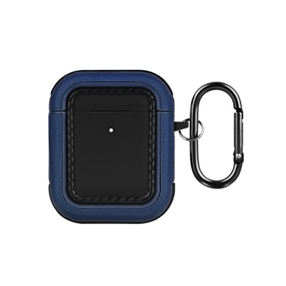 For AirPods 1 / 2 Leather Texture Earphone Protective Case(Black + Deep blue) - For AirPods 1/2 by buy2fix | Online Shopping UK | buy2fix