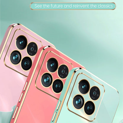 For Xiaomi 14 Pro XINLI Straight Edge 6D Electroplate TPU Phone Case with Ring Holder(Pink) - 14 Pro Cases by XINLI | Online Shopping UK | buy2fix