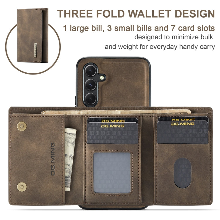 For Samsung Galaxy A35 5G DG.MING M1 Series 3-Fold Multi Card Wallet + Magnetic Phone Case(Coffee) - Galaxy Phone Cases by DG.MING | Online Shopping UK | buy2fix