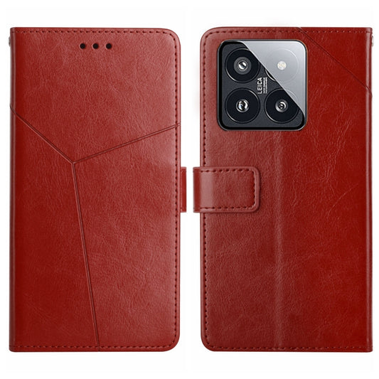 For Xiaomi 14 Y-shaped Pattern Flip Leather Phone Case(Brown) - 14 Cases by buy2fix | Online Shopping UK | buy2fix