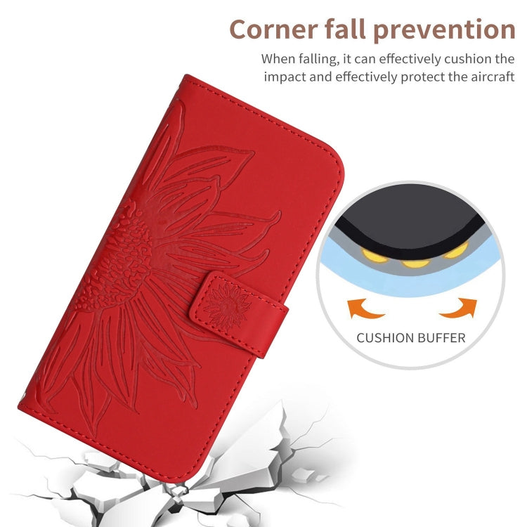 For Xiaomi Redmi Note 13 Pro 4G Global Skin Feel Sun Flower Embossed Flip Leather Phone Case with Lanyard(Red) - Note 13 Pro Cases by buy2fix | Online Shopping UK | buy2fix