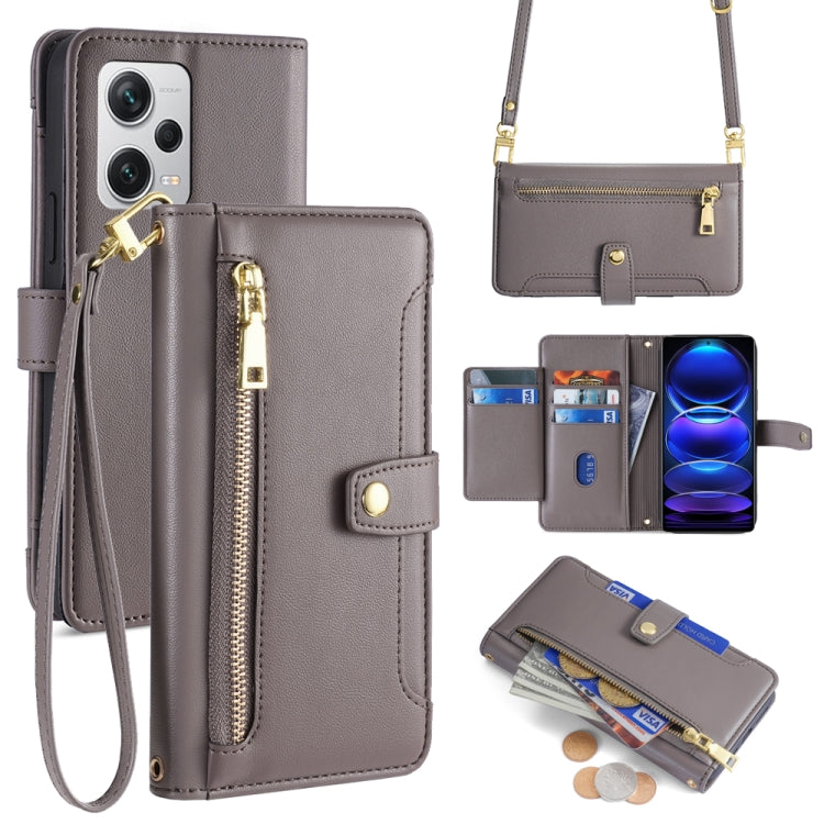 For Xiaomi Redmi Note 12 Pro+ Sheep Texture Cross-body Zipper Wallet Leather Phone Case(Grey) - Xiaomi Cases by buy2fix | Online Shopping UK | buy2fix
